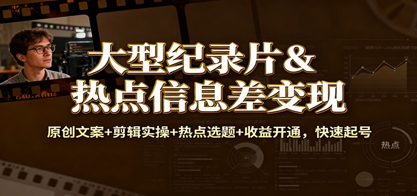 大型纪录片&热点信息差变现：原创文案+剪辑实操+热点选题+收益开通，快速起号-星玥资源网