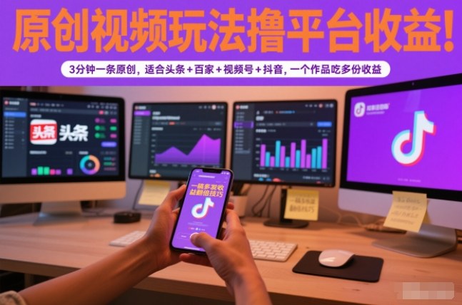 原创视频玩法撸平台收益，3分钟一条原创，适合头条+百家+视频号+抖音，一个作品吃多份收益-星玥资源网