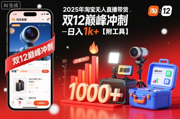 2025年淘宝无人直播带货，冲刺双12，日入1k+【附工具】【揭秘】-星玥资源网