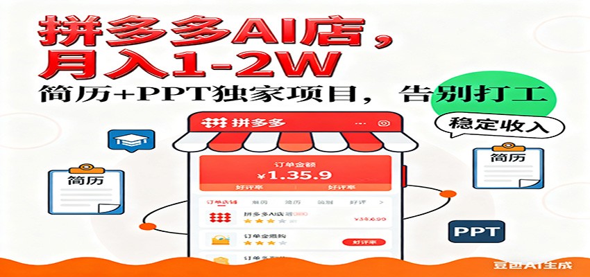 【独家】拼多多虚拟店，AI简历+PPT，单店月稳定1-2W，未来AI服务风口项目！-星玥资源网