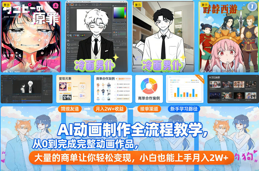 AI动画制作全流程教学，从0到完成完整动画作品，大量的商单让你轻松变现，小白也能上手月入2W+-星玥资源网