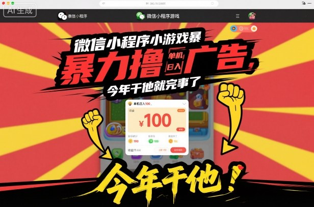 微信小程序小游戏暴力撸广告，单机日入100，今年干他就完事了-星玥资源网