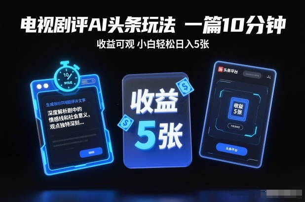 电视剧评AI头条玩法，一篇10分钟，收益可观，小白轻松日入5张+【独家】-星玥资源网