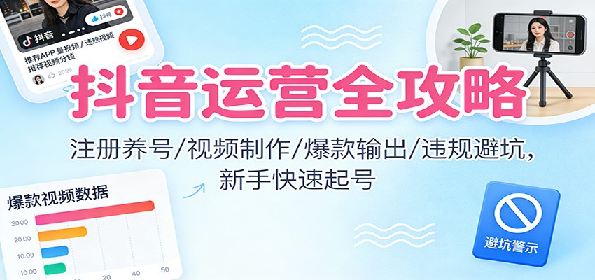 抖音运营全攻略：注册养号/视频制作/爆款输出/违规避坑，新手快速起号-星玥资源网