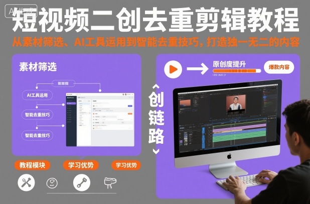 短视频二创去重剪辑教程，从素材筛选、AI工具运用到智能去重技巧，打造独一无二的内容-星玥资源网
