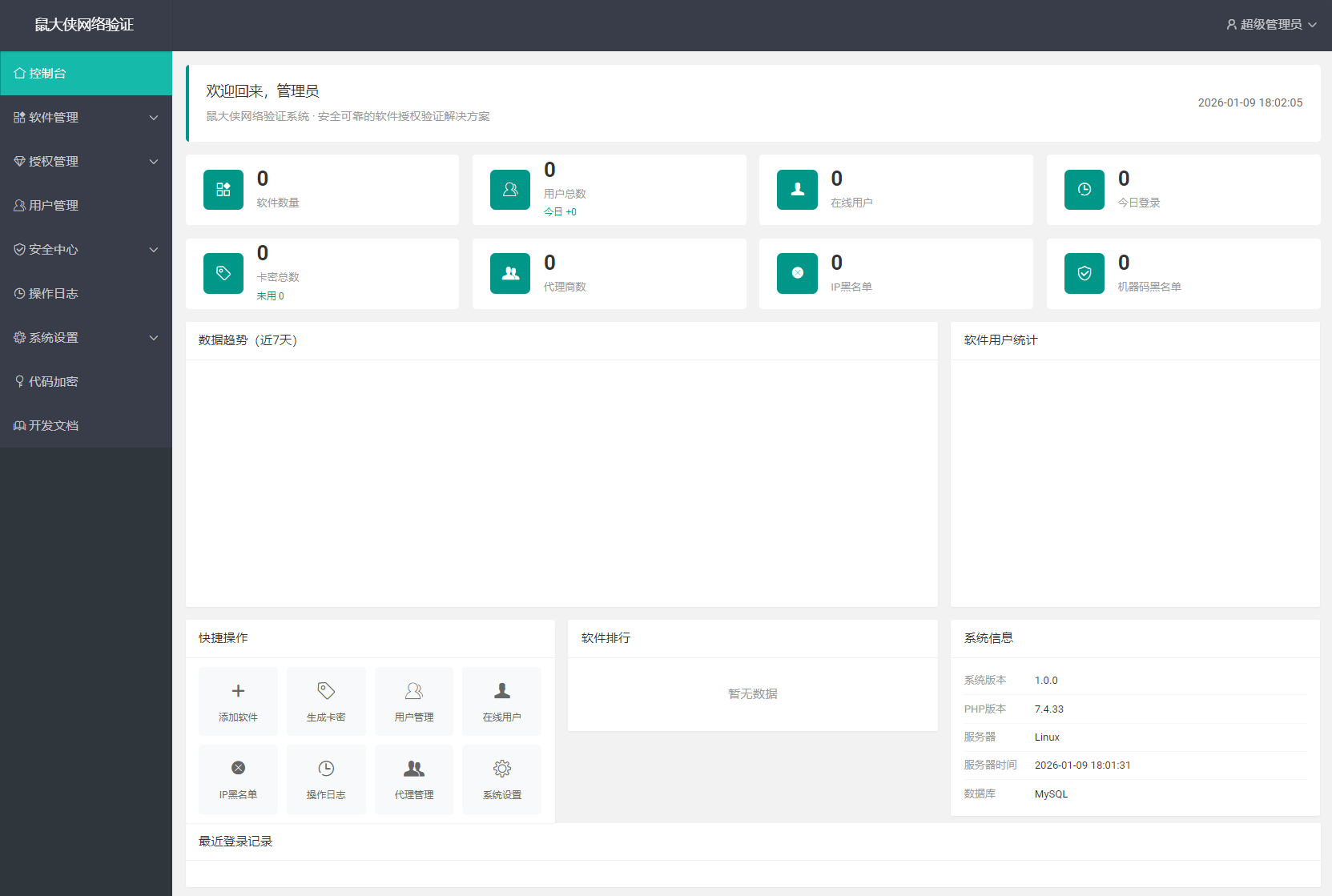 鼠大侠网络验证系统源码 一机一码授权验证 全开源-星玥资源网