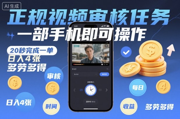 正规视频审核任务，一部手机即可操作，20秒完成一单，日入4张，多劳多得【揭秘】-星玥资源网