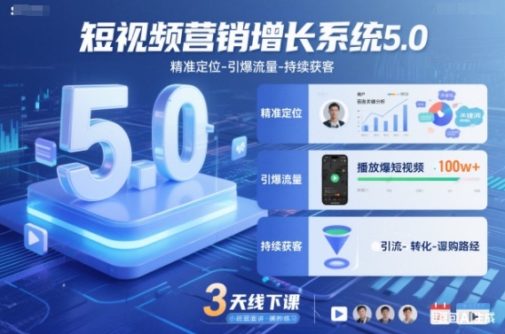 短视频营销增长系统5.0，精准定位-引爆流量-持续获客，3天线下课（音频+图片）-星玥资源网