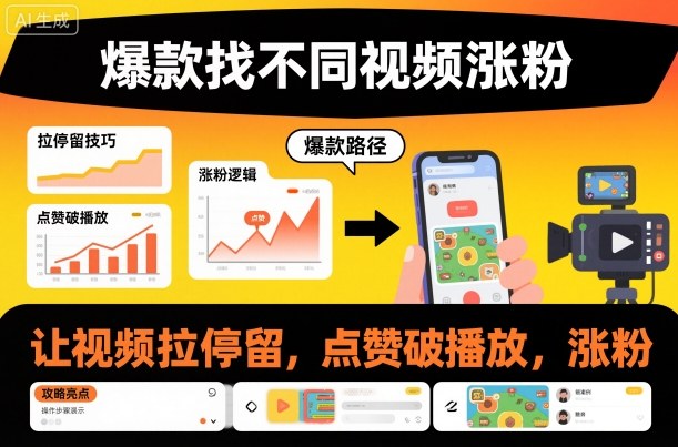 爆款找不同视频涨粉，让视频拉停留，实现点赞，破播放，涨粉-星玥资源网