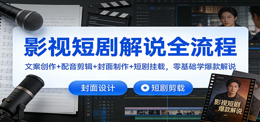 影视短剧解说全流程：文案创作+配音剪辑+封面制作+短剧挂载，零基础学爆款解说-星玥资源网