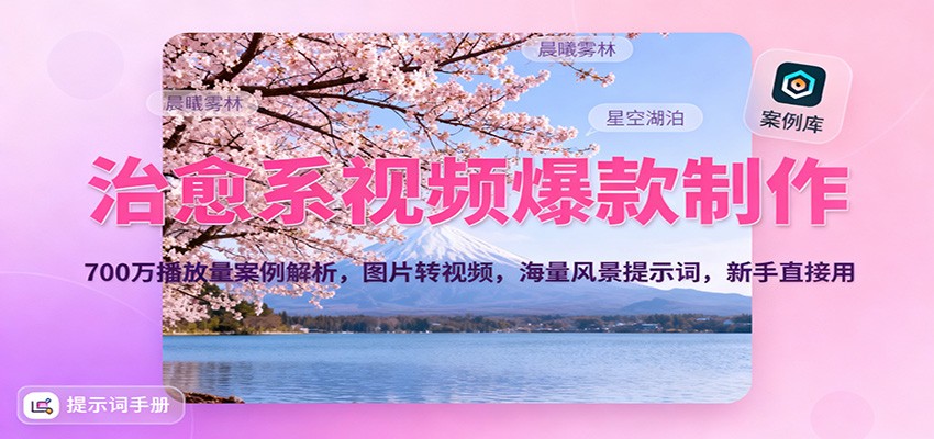 治愈系视频爆款制作，700万播放量案例解析，图片转视频，海量风景提示词，新手直接用-星玥资源网