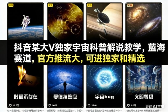 抖音某大V独家宇宙科普解说教学，蓝海赛道，官方推流大，可进独家和精选-星玥资源网