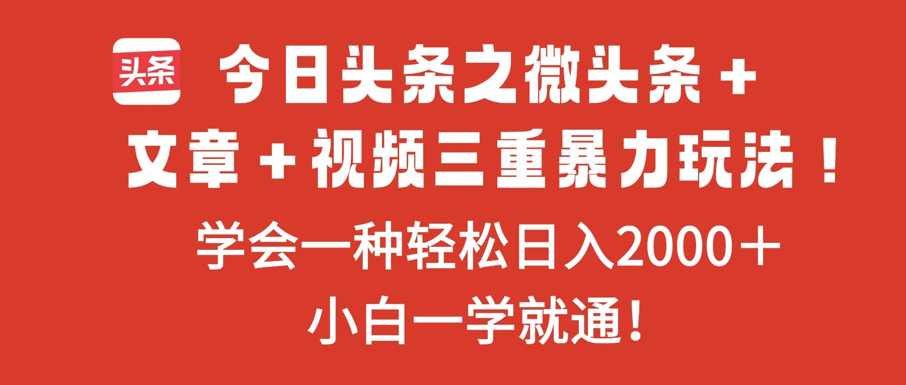 （16556期）今日头条之微头条＋文章＋视频三重暴力玩法，学会一种轻松日入2000＋，…-星玥资源网