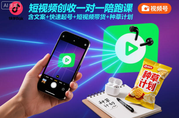 短视频创收一对一陪跑课，含文案+快速起号+短视频带货+种草计划-星玥资源网