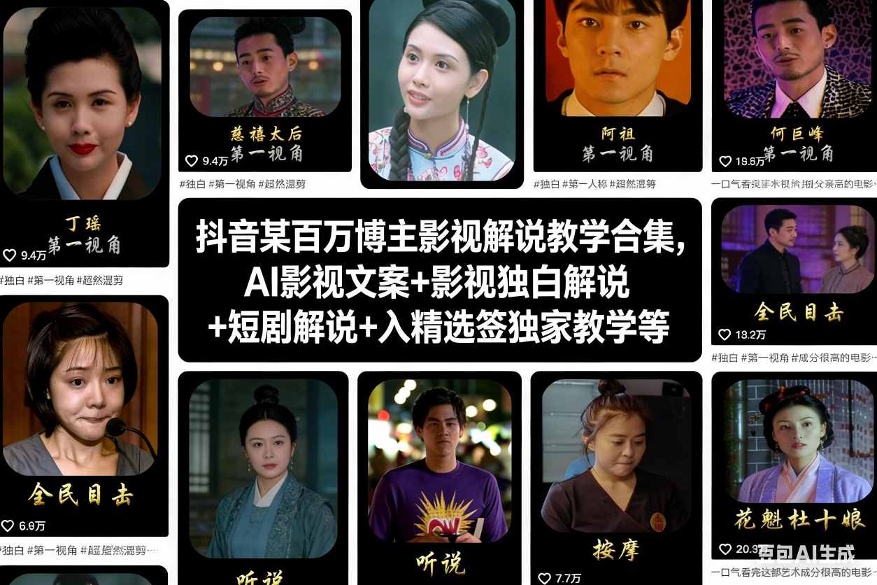 抖音某百万博主影视解说教学合集，AI影视文案+影视独白解说+短剧解说+入精选签独家教学等-星玥资源网