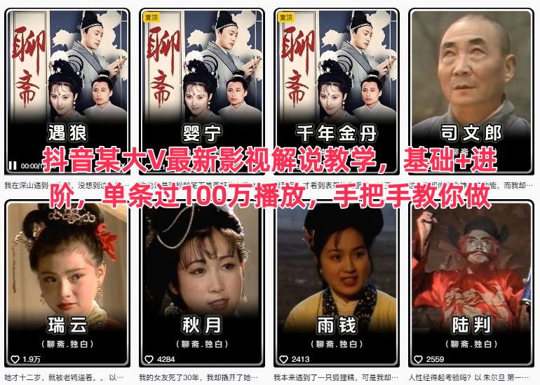 抖音某大V最新影视解说教学，基础+进阶，单条过100万播放，手把手教你做-星玥资源网
