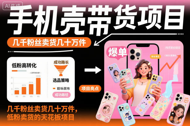 手机壳带货项目，几千粉丝卖货几十万件，短视频低粉卖货的天花板项目-星玥资源网