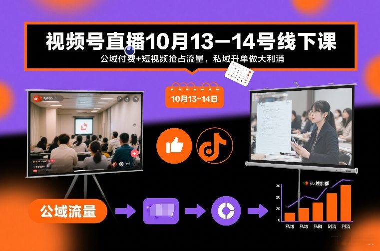 视频号直播10月13-14号线下课，公域付费+短视频抢占流量，私域升单做大利消-星玥资源网