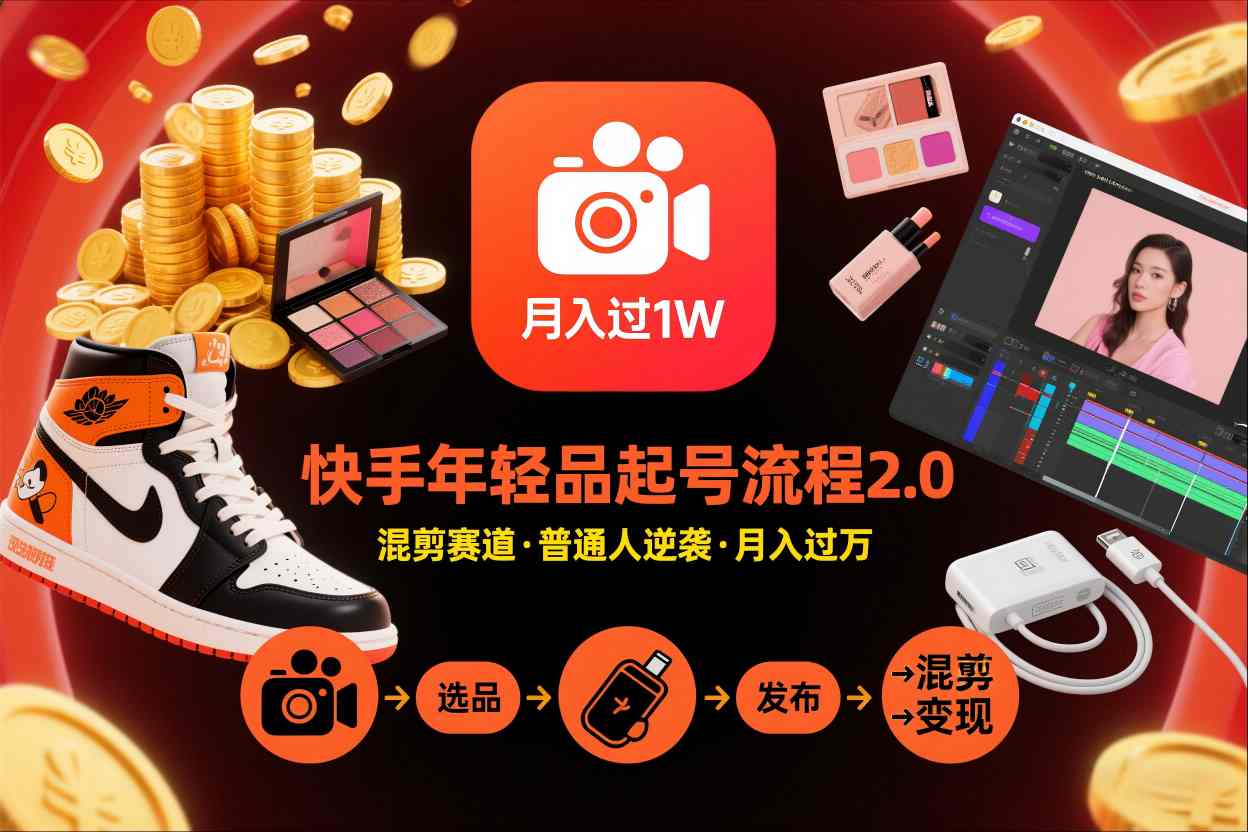 快手短视频带货年轻品起号流程2.0，快手年轻品混剪赛道，普通人也能月入过1W-星玥资源网