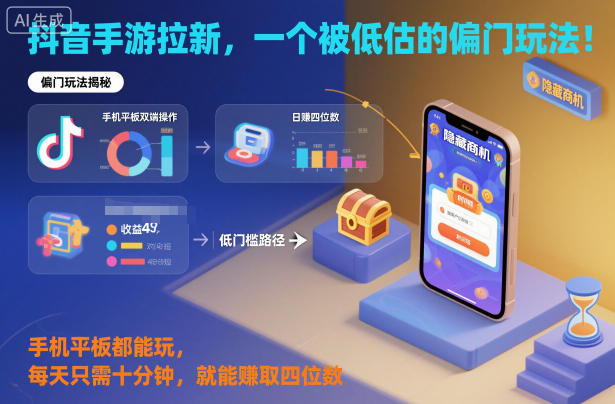 抖音手游拉新，一个被低估的偏门玩法！手机平板都能玩，每天只需十分钟，就能賺取四位数【揭秘】-星玥资源网