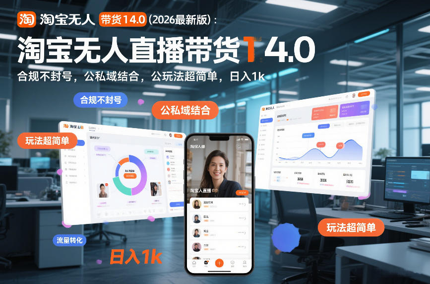 淘宝无人直播带货14.0（2026最新版）：合规不封号，公私域结合，玩法超简单，日入1k+【揭秘】-星玥资源网