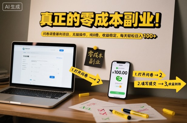 真正的零成本副业！问卷调查暴利项目，无脑操作，纯0撸，收益稳定，每天轻松日入100+【揭秘】-星玥资源网